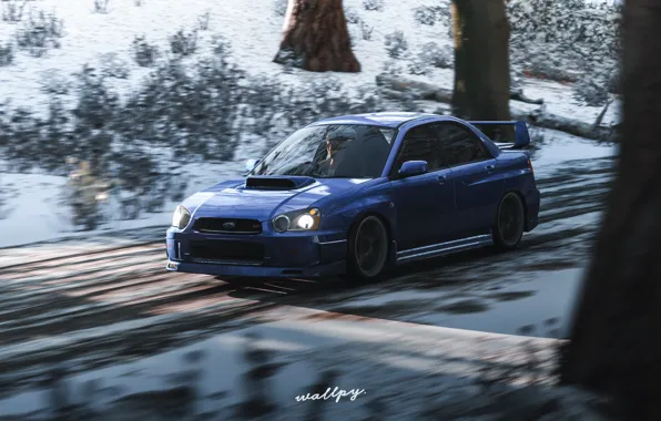 Subaru, Impreza, Microsoft, game art, Forza Horizon 4, by Wallpy