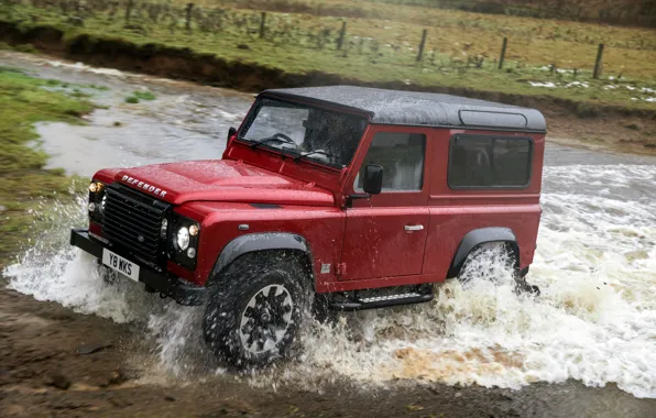 Water, squirt, red, movement, SUV, Land Rover, 2018, Defender