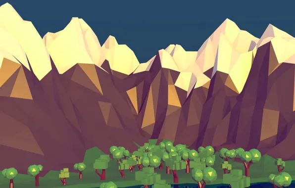 Trees, mountains, vector, low poly