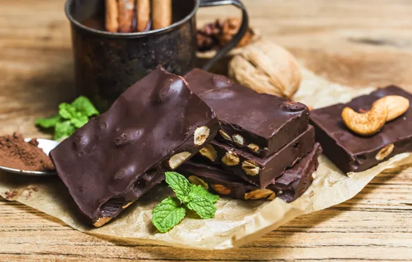Chocolate, nuts, mint