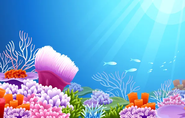 Picture sea, rays, light, the ocean, vector, underwater world
