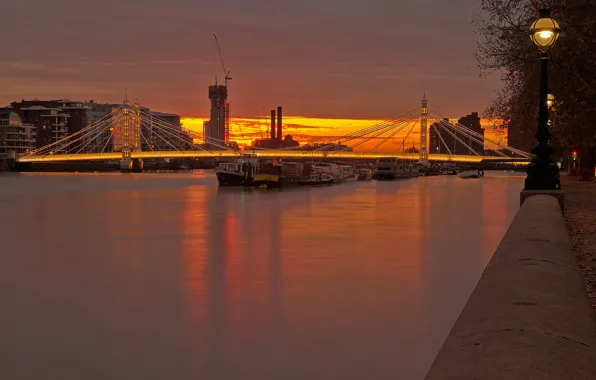 Picture river, England, London, glow, Thames, the albert bridge