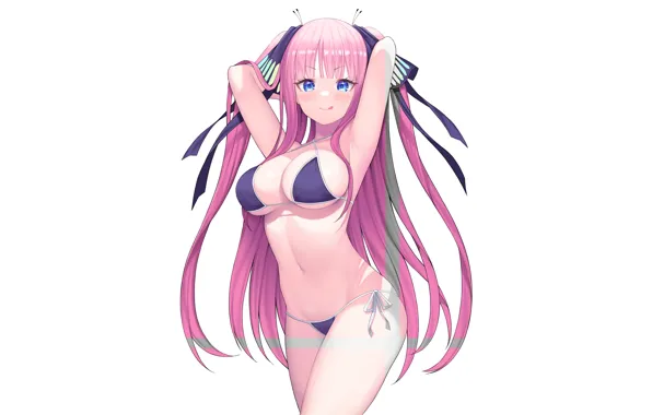 Girl, sexy, cleavage, pink hair, long hair, boobs, anime, beautiful