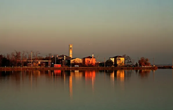 Picture sea, dawn, tower, home, Italy, Venice, 19 Cavallino Treporti