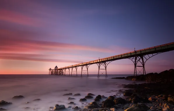 Picture sea, the sky, clouds, sunset, shore, tide, pierce