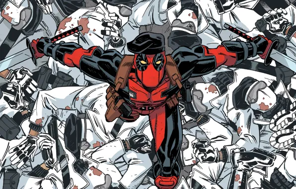 Red, Deadpool, Deadpool, katana, comics, MARVEL, Wade Wilson