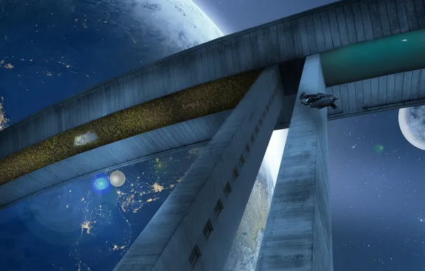 Space, rendering, fiction, space station, spaceship