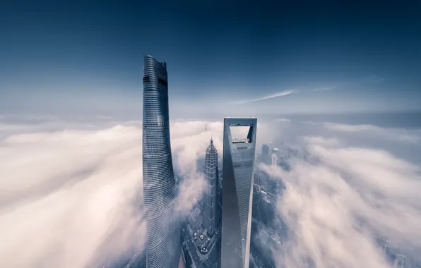 Picture the sky, clouds, the city, fog, China, Shanghai