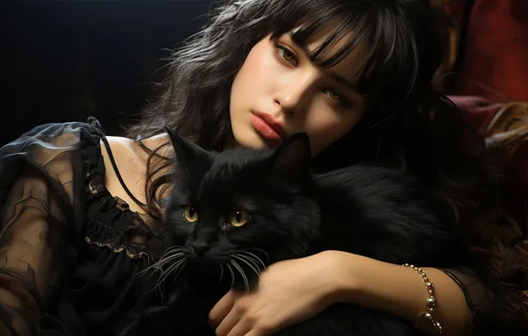 Cat, cat, look, girl, light, face, sweetheart, black