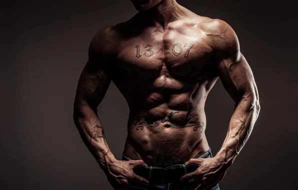 Background, jeans, male, tattoo, muscle