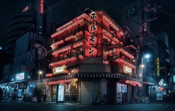 Picture night, stores, japanese letters