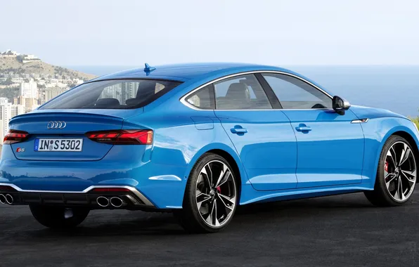 Sea, the city, Audi, blue, panorama, Sportback, Audi S5 Sportback TDI