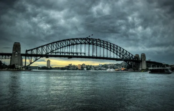 Picture the sky, clouds, bridge, the city, river, Sydney, Australia, bridge