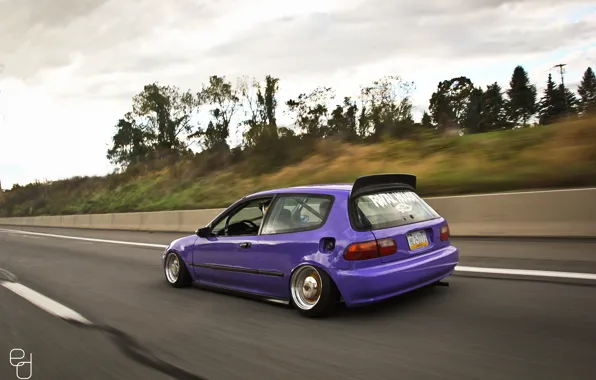 Road, speed, Purple, Honda Civic, civici, stance. Honda