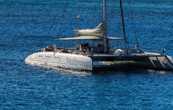 Sea, yacht, mast, catamaran, rigging, The Mediterranean sea, at anchor, Mediterraneo II