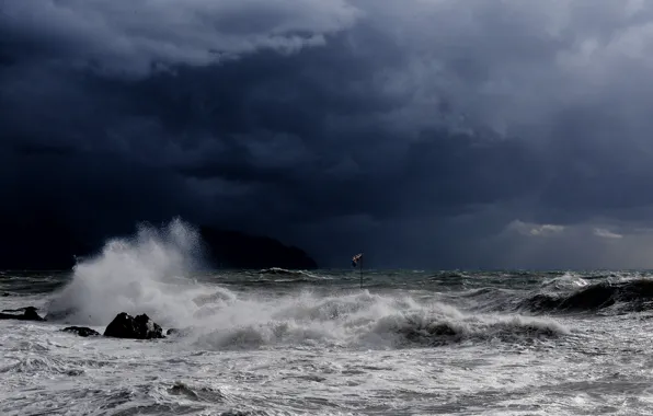 Sea, wave, clouds, storm