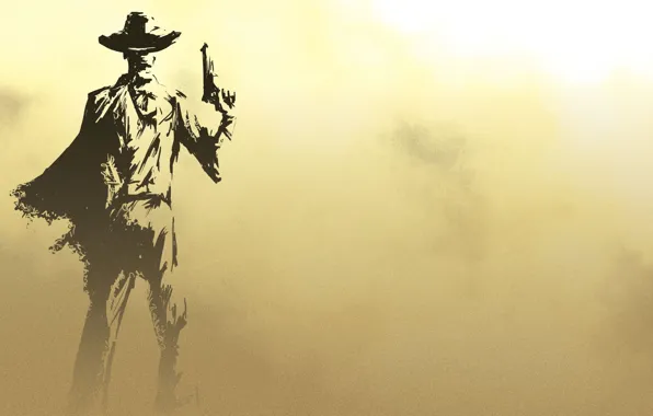 Revolver, Weapon, Hat, Silhouette, Man, Cape, Pose, Desert