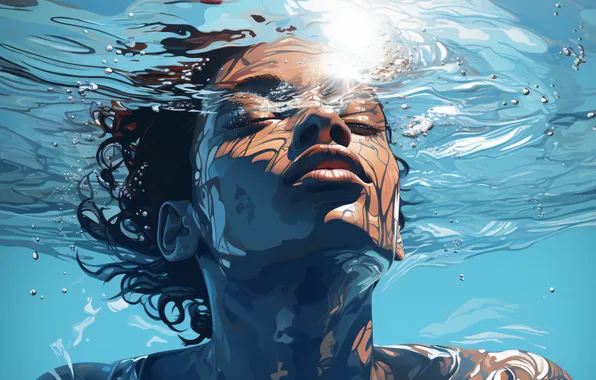 Water, Girl, Face, Digital art, AI art, The Art of Artificial Intelligence, Neural network