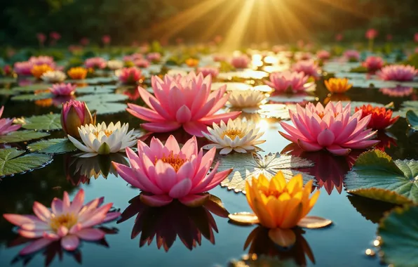 Flowers, colorful, Lotus, summer, flowers