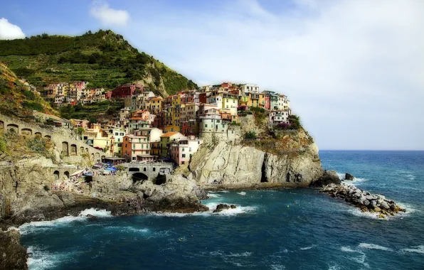 Landscape, rocks, coast, Italy, Italy, The Ligurian sea, Manarola, Manarola