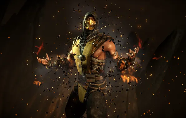 Picture Yellow, Fire, fire, Ninja, Scorpio, Fighter, Mortal Kombat, Scorpion