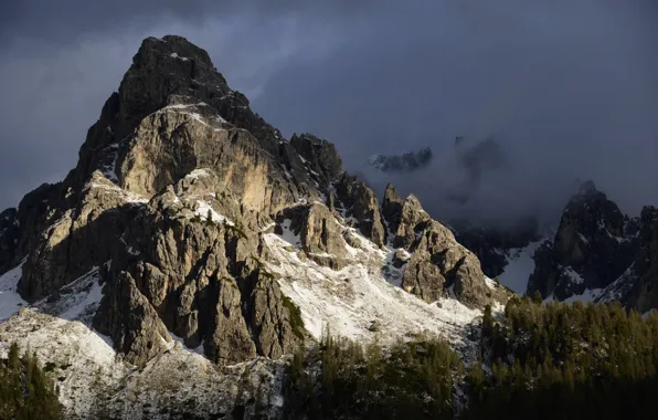 Picture the sky, snow, trees, mountains, clouds, nature, rocks