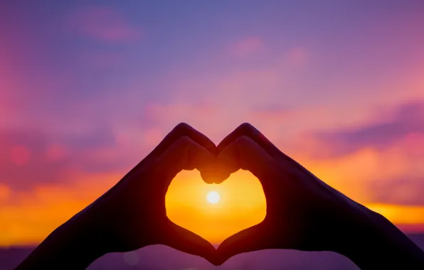 Love, sunset, heart, hands, love, heart, sunset, romantic