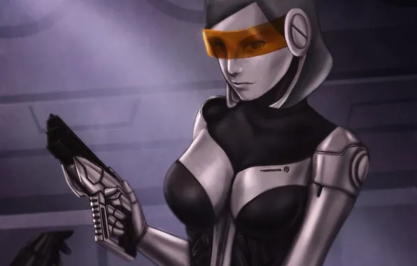 Girl, gun, weapons, mass effect 3, EDI