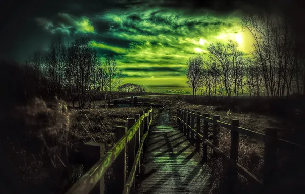 Landscape, night, bridge