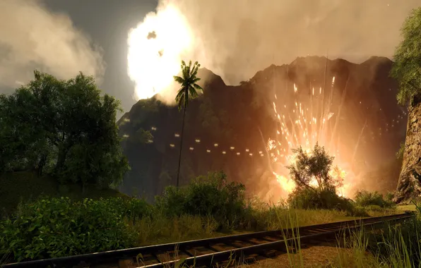 The explosion, palm trees, Crysis