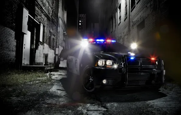 Police, sedan, Dodge, Police, dodge, charger, the charger, flashers