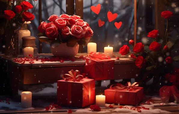 Love, flowers, gift, romance, heart, roses, love, happy