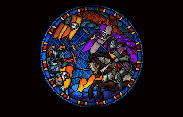 Mosaic, knight, round picture