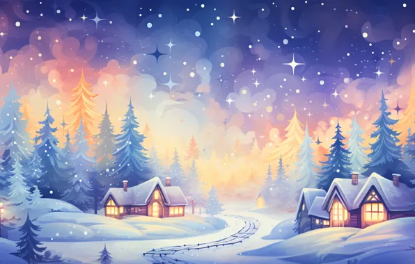 Winter, snow, house, holiday, graphics, Christmas, hut, New year