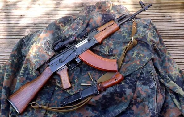 Picture jacket, machine, camouflage, Kalashnikov, sight, bayonet, upgraded, AKM