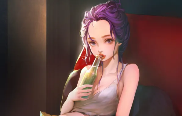 Girl, mood, bottle, art, lemonade