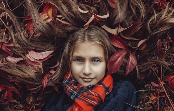 Picture autumn, leaves, hair, Kate, children