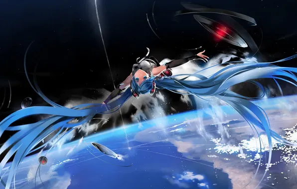 Girl, space, hair, planet