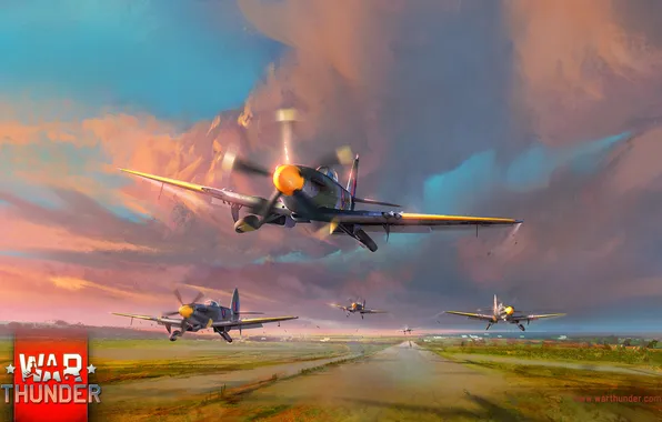 Picture field, sunset, the plane, plane, simulator, MMO, Mac OS, War Thunder