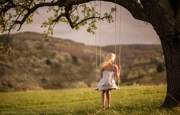 Picture girl, nature, swing