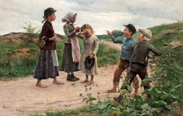 Picture 1885, Swedish artist, Fanny Brother, Swedish painter, Teasers, Teasing children, Fanny Ingeborg Matilda Fry, Fanny …