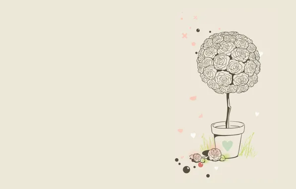 Grass, balls, flowers, roses, minimalism, vector, art, pot