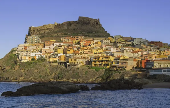 Picture sea, mountains, home, Italy, Sardinia, Castelsardo