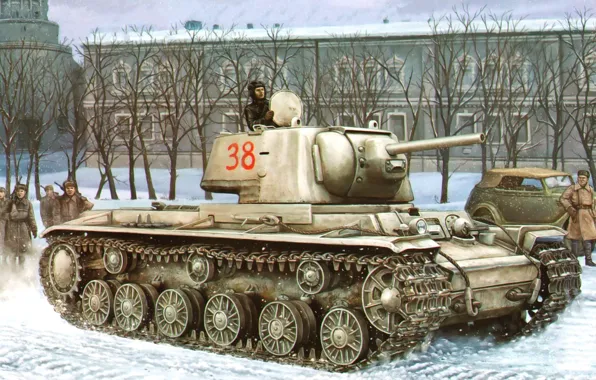 Picture war, art, painting, tank, ww2, KV-1