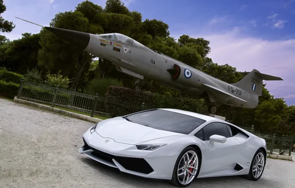 Picture Lamborghini, white, plane, Huracan