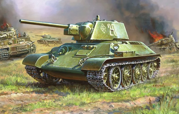 Picture figure, tank, Soviet, average, T-34-76, The great Patriotic war