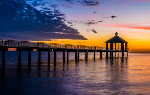 The sky, clouds, sunset, lake, the evening, pierce, USA, USA