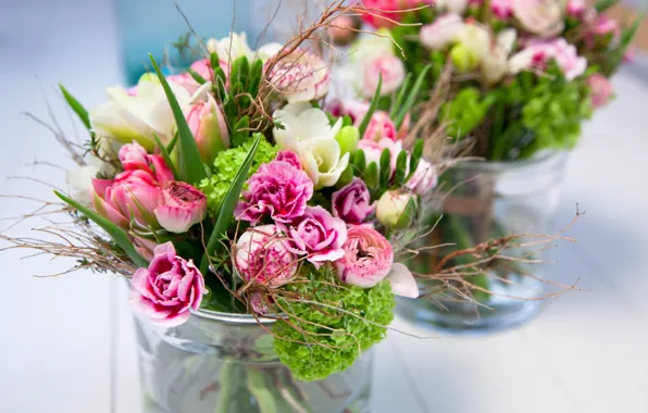 Picture branches, blur, Bouquet, vase