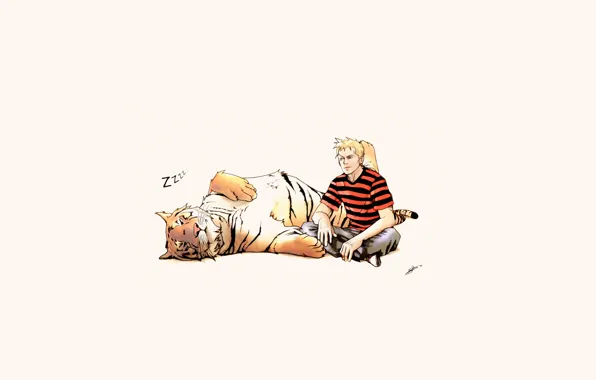 Picture tiger, figure, friendship, guy, Calvin and Hobbes, alternative art