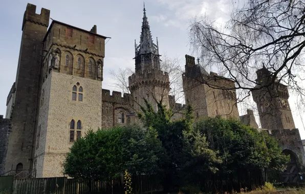 Picture the sky, clouds, trees, Wales, Wales, Cardiff castle, medieval architecture, Cardiff Castle